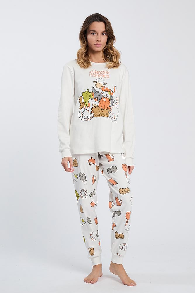 PIGIAMA DONNA BIANCO 6775 GRATTINI HAPPY PEOPLE